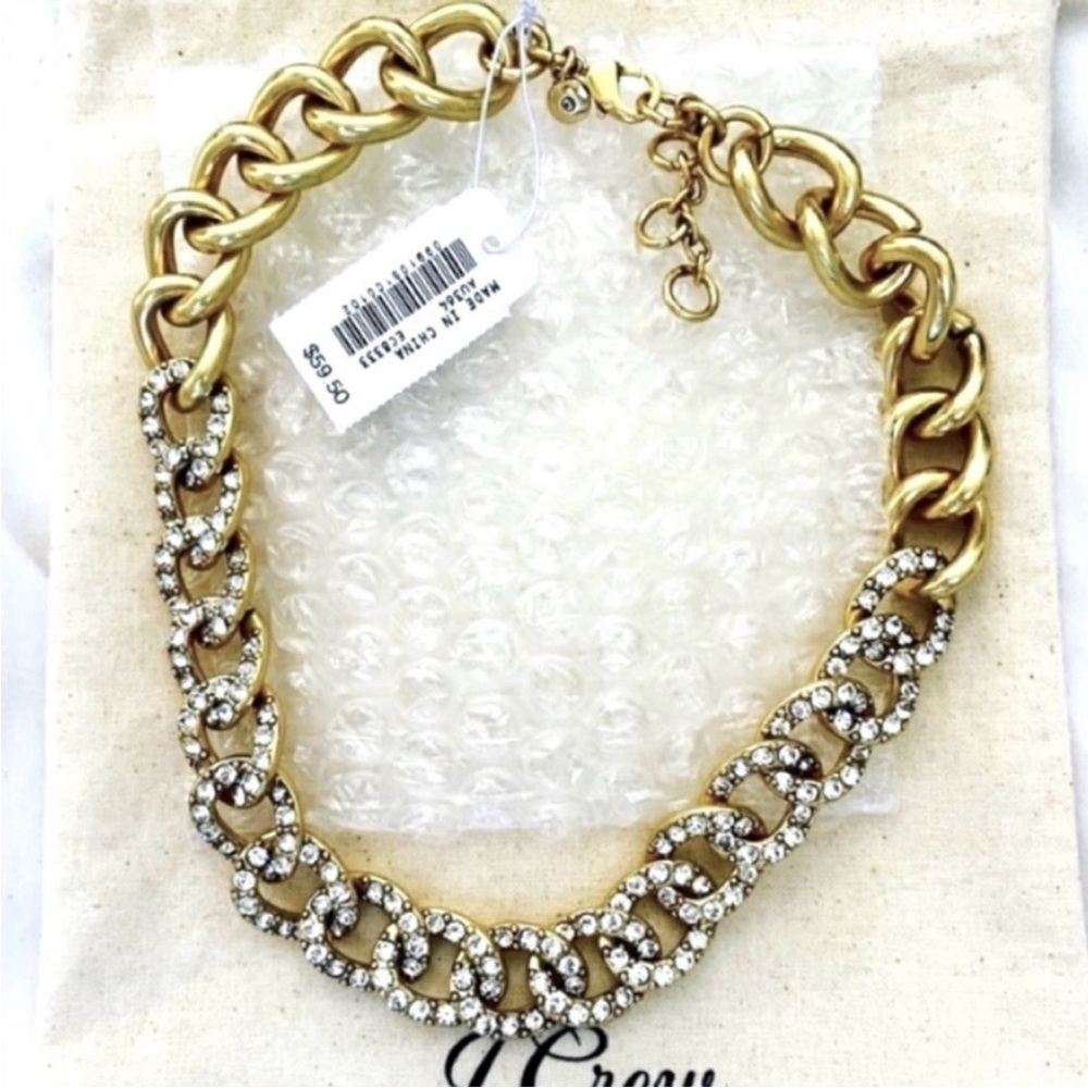 Jcrew Gold & Pave chain link necklace nwt